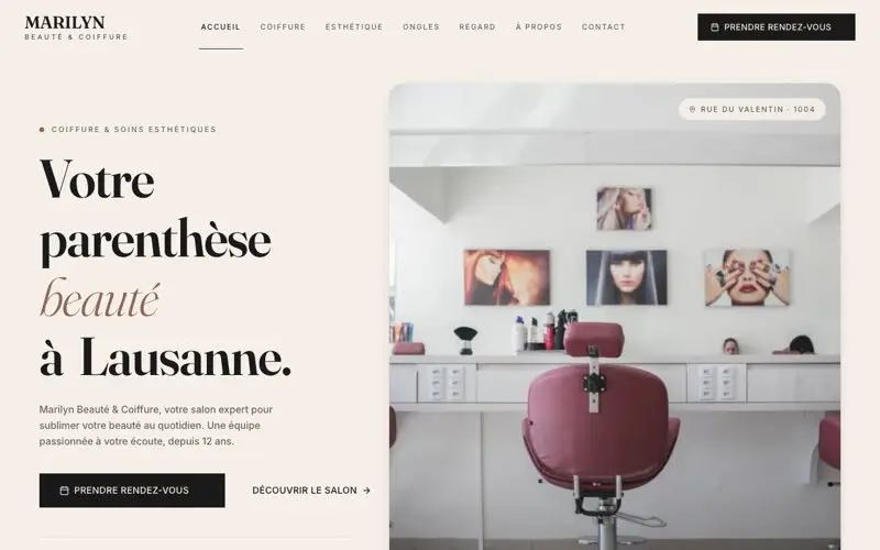 Page d'accueil du site Marilyn Beauté & Coiffure